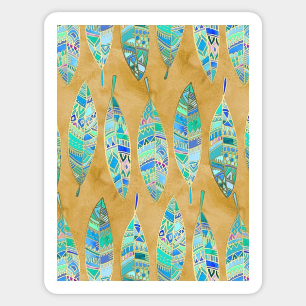 Jeweled Enamel Leaves on Tan Sticker by micklyn